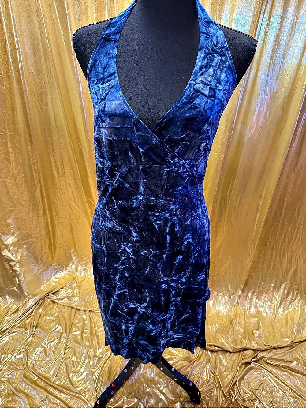 Blue Pluse Vintage Y2K Velvet Halter Mini Dress